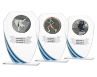 Glasstandaard BLAUW met reli&euml;f embleem