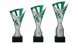 Trofee met kunststof cupje zilver-groen Trofee met kunststof cupje zilver-groen