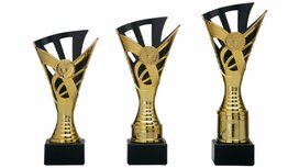 Trofee met kunststof cupje goud-zwart Trofee met kunststof cupje goud-zwart